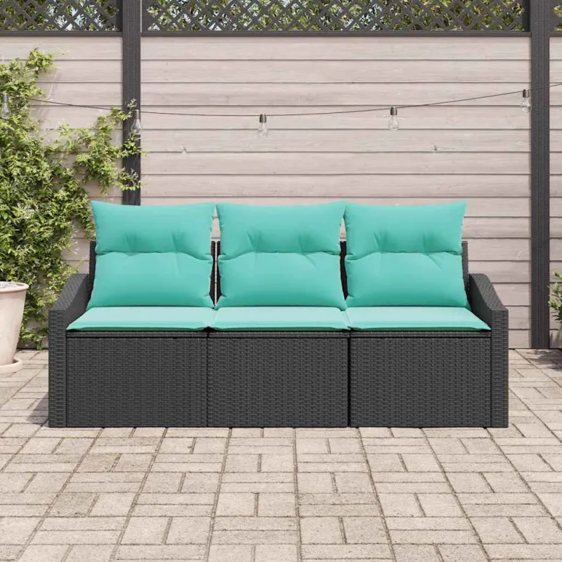 Sofos komplektas su pagalve 3 pcs Juoda poliratanas