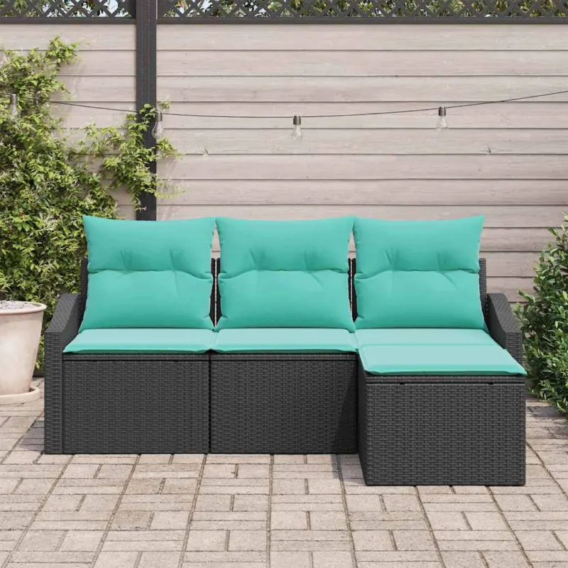 Sofos komplektas su pagalve 4 pcs Juoda poliratanas