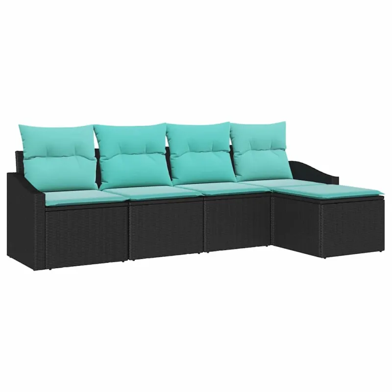 Sofos komplektas su pagalve 5 pcs Juoda poliratanas