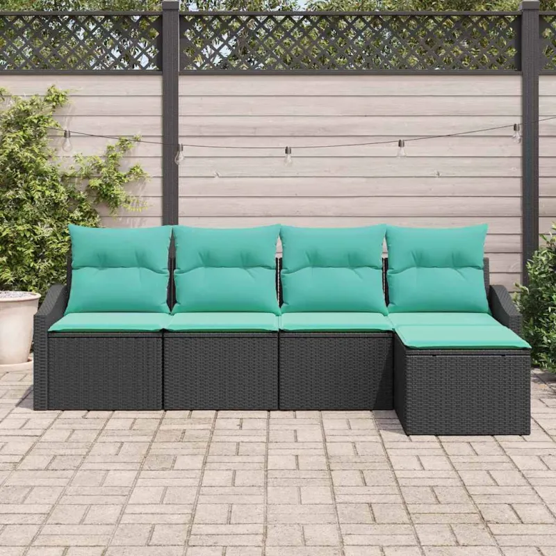 Sofos komplektas su pagalve 5 pcs Juoda poliratanas