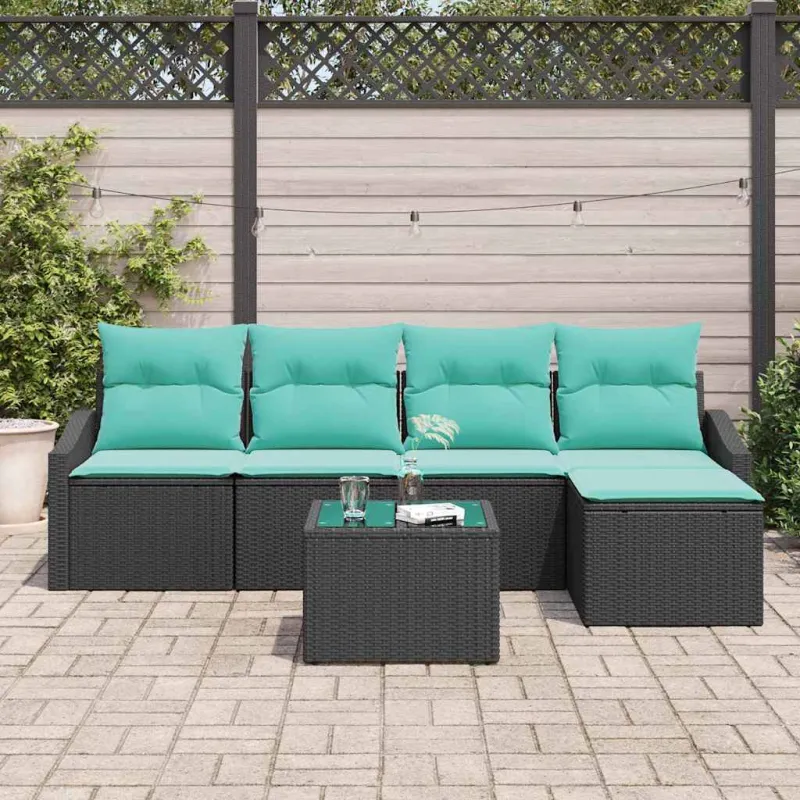 Sofos komplektas su pagalve 6 pcs Juoda poliratanas