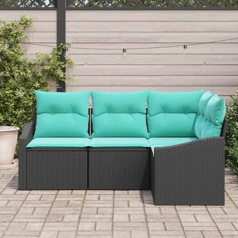Sofos komplektas su pagalve 4 pcs Juoda poliratanas