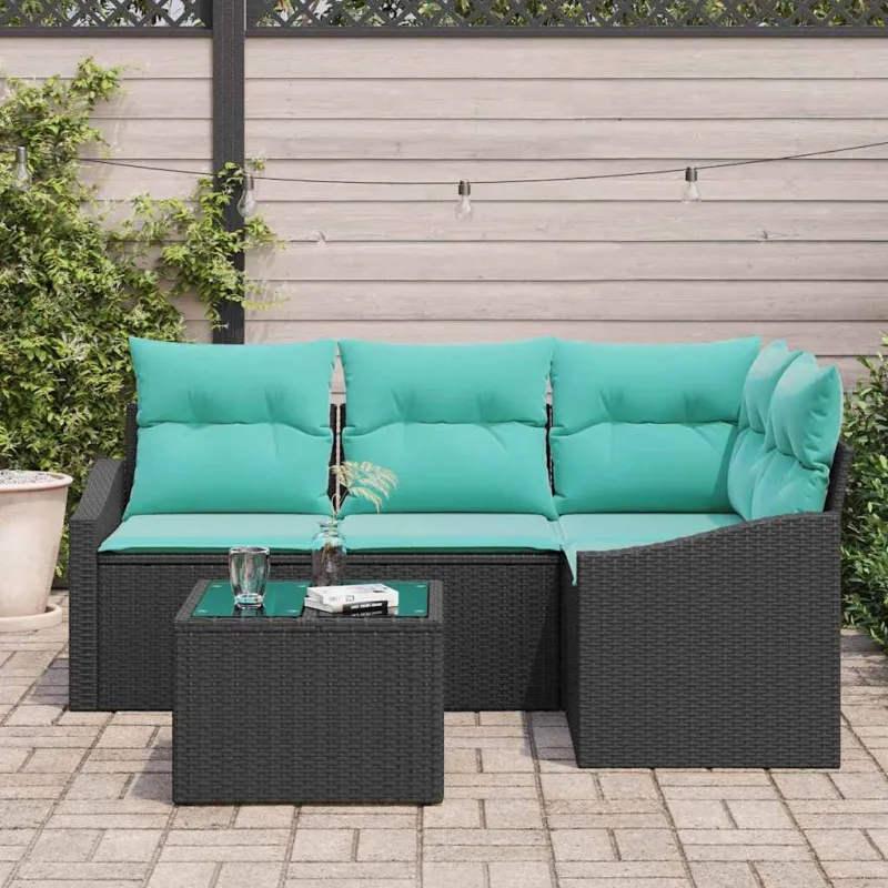 Sofos komplektas su pagalve 5 pcs Juoda poliratanas
