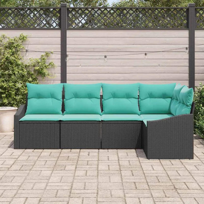 Sofos komplektas su pagalve 5 pcs Juoda poliratanas