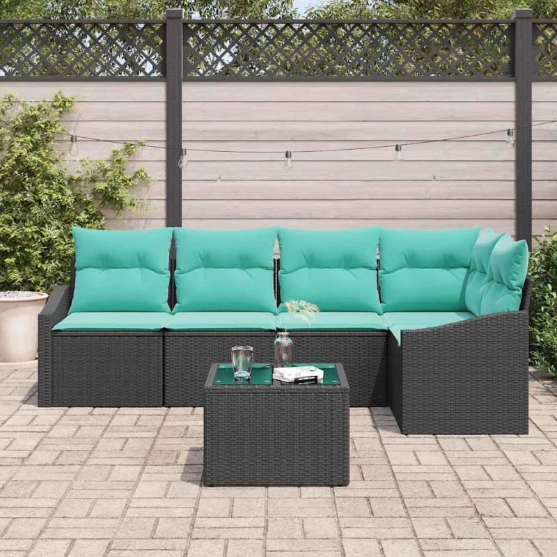 Sofos komplektas su pagalve 6 pcs Juoda poliratanas