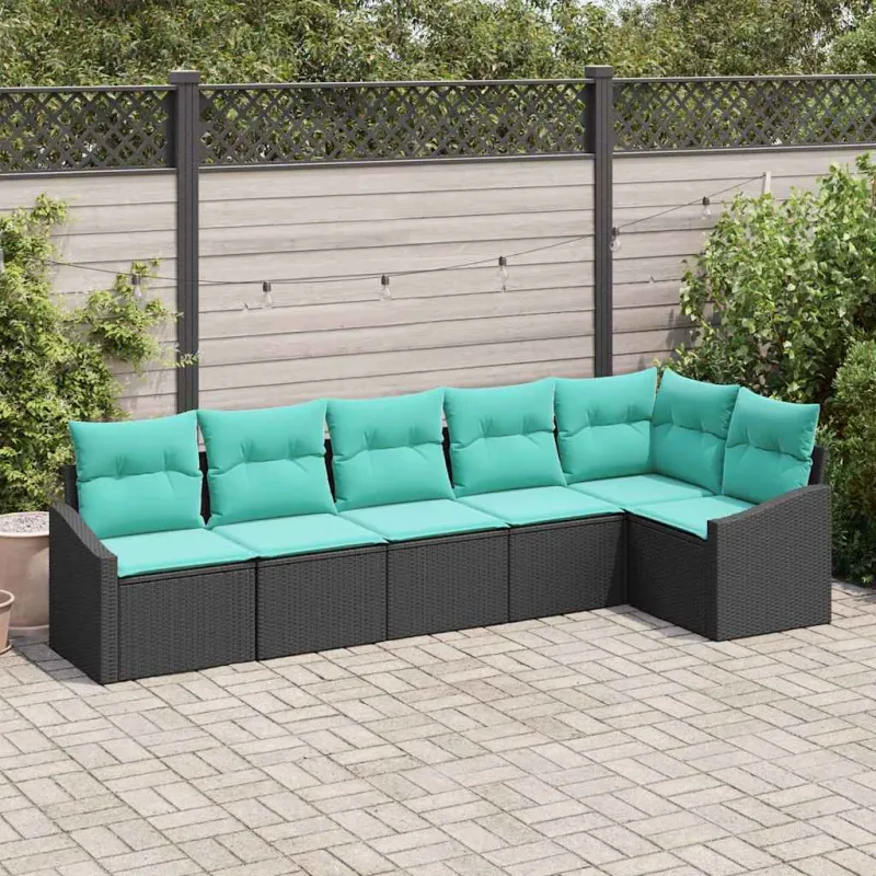 Sofos komplektas su pagalve 6 pcs Juoda poliratanas