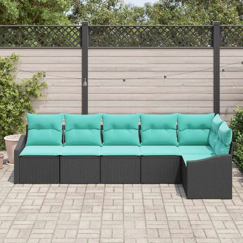 Sofos komplektas su pagalve 6 pcs Juoda poliratanas