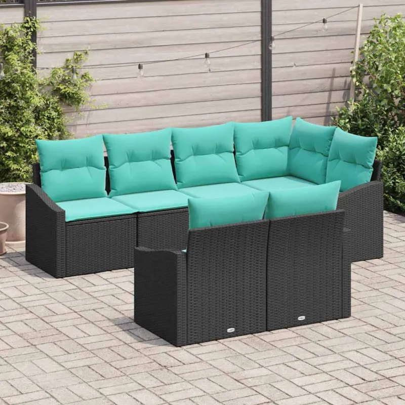 Sofos komplektas su pagalve 7 pcs Juoda poliratanas