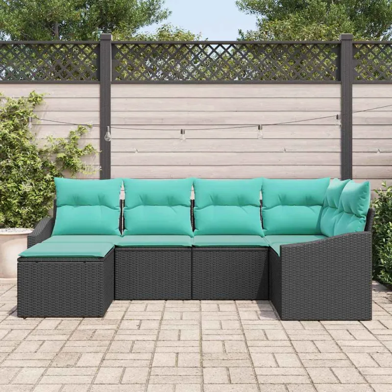 Sofos komplektas su pagalve 6 pcs Juoda poliratanas