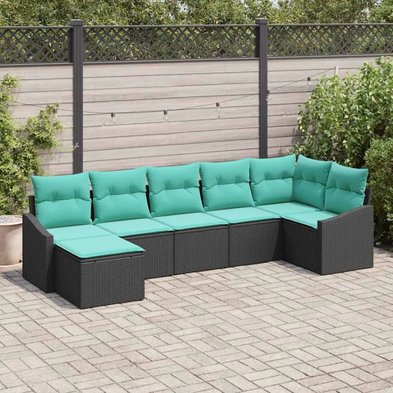 Sofos komplektas su pagalve 7 pcs Juoda poliratanas