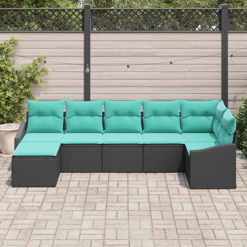 Sofos komplektas su pagalve 7 pcs Juoda poliratanas