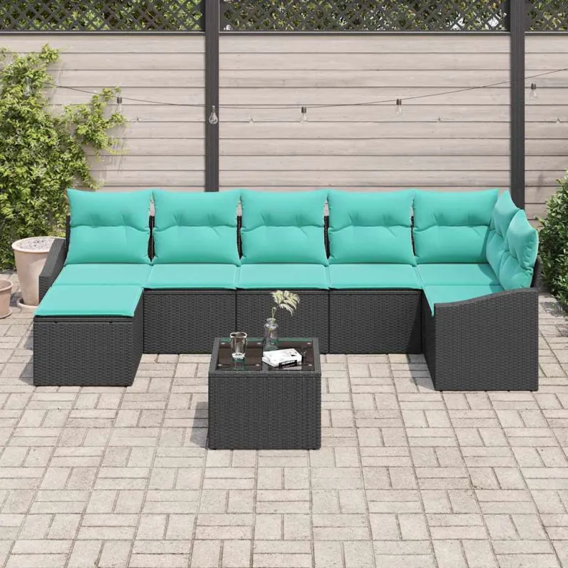 Sofos komplektas su pagalve 8 pcs Juoda poliratanas