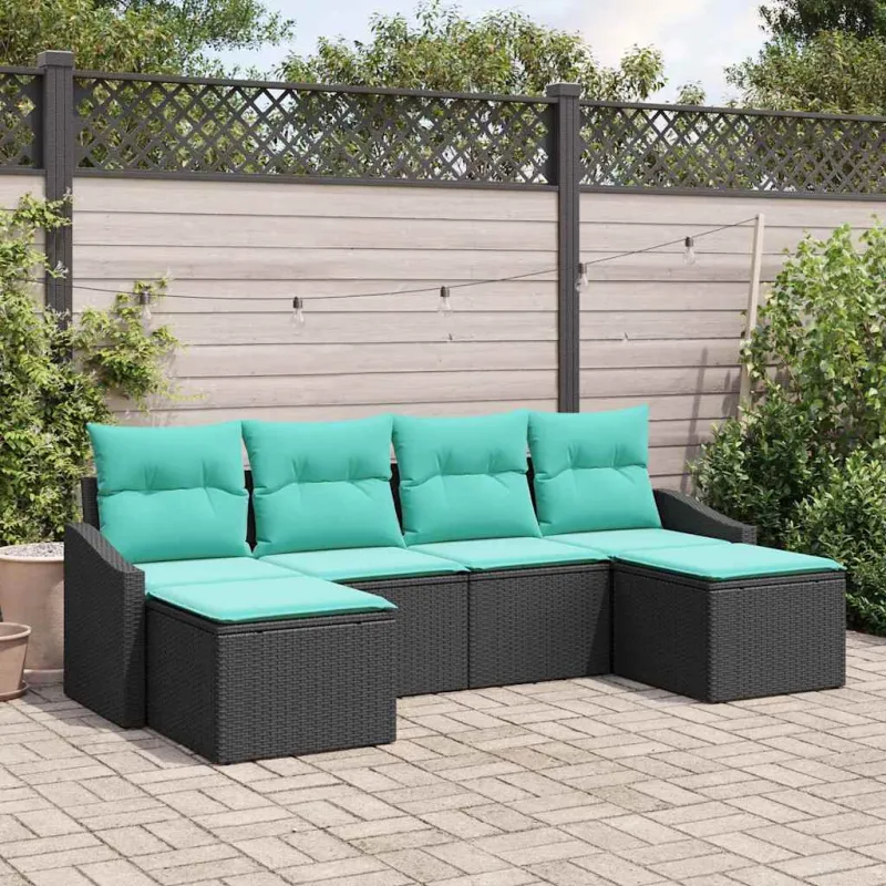 Sofos komplektas su pagalve 6 pcs Juoda poliratanas
