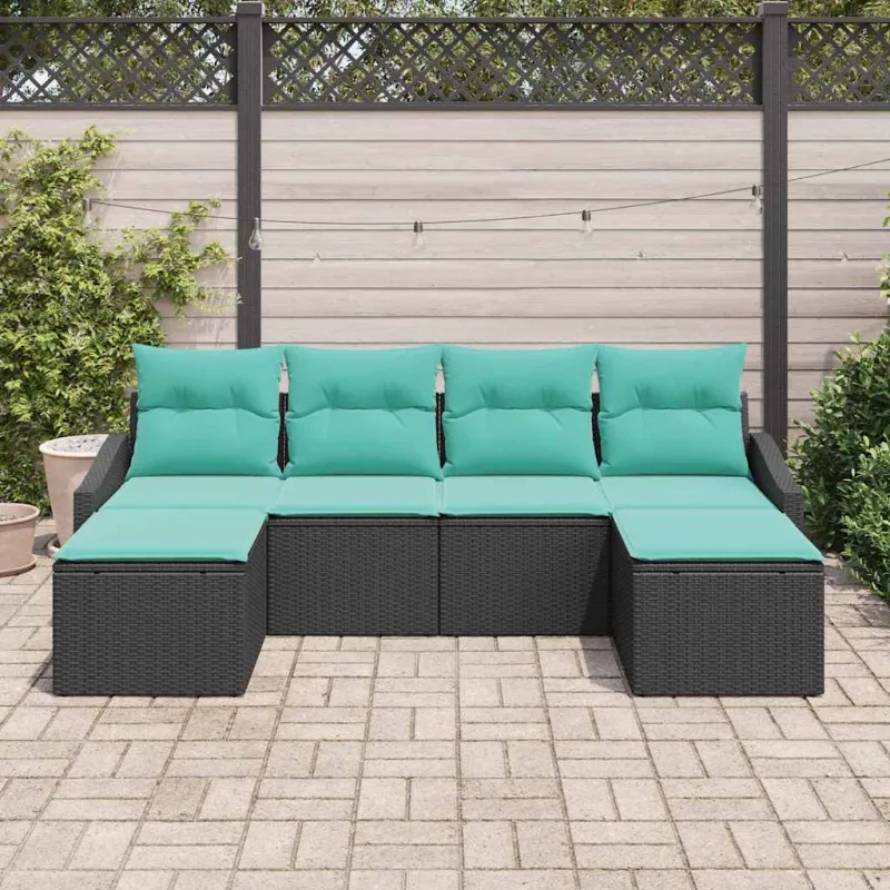 Sofos komplektas su pagalve 6 pcs Juoda poliratanas