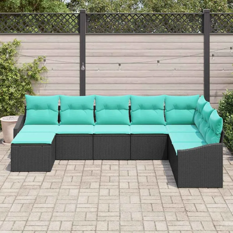 Sofos komplektas su pagalve 8 pcs Juoda poliratanas