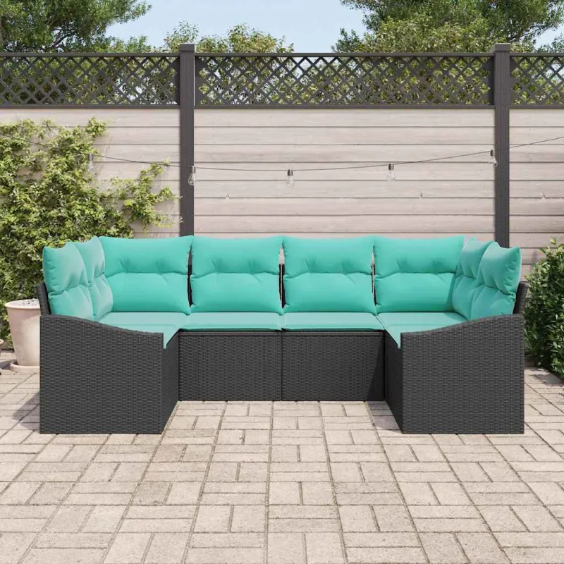 Sofos komplektas su pagalve 6 pcs Juoda poliratanas