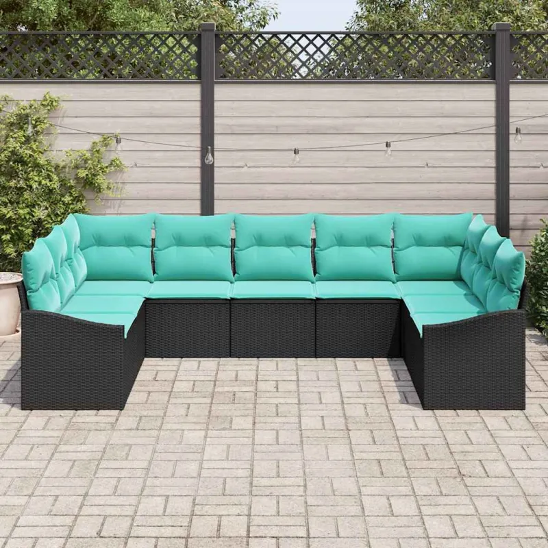 Sofos komplektas su pagalve 9 pcs Juoda poliratanas