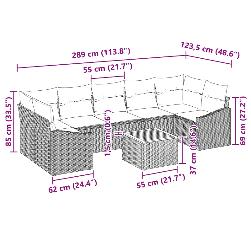 Sodo Sofų Rinkinys su pagalve 8 pcs Juoda poliratanas