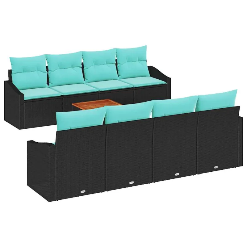 Sodo Sofų Rinkinys su pagalve 9 pcs Juoda poliratanas