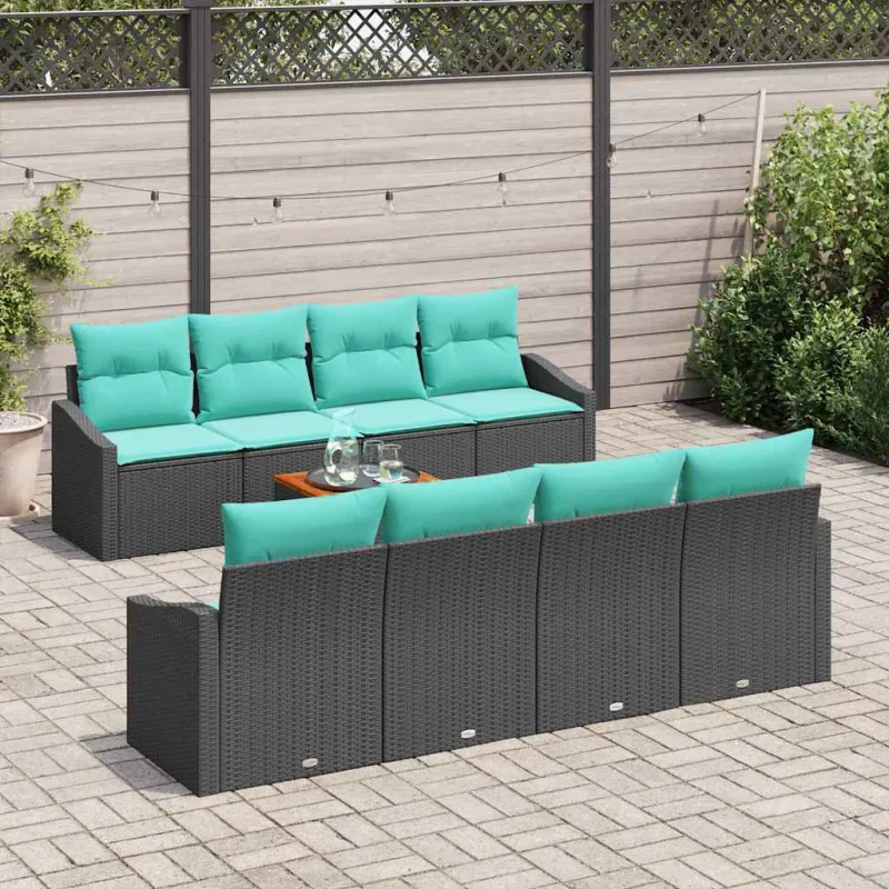 Sodo Sofų Rinkinys su pagalve 9 pcs Juoda poliratanas