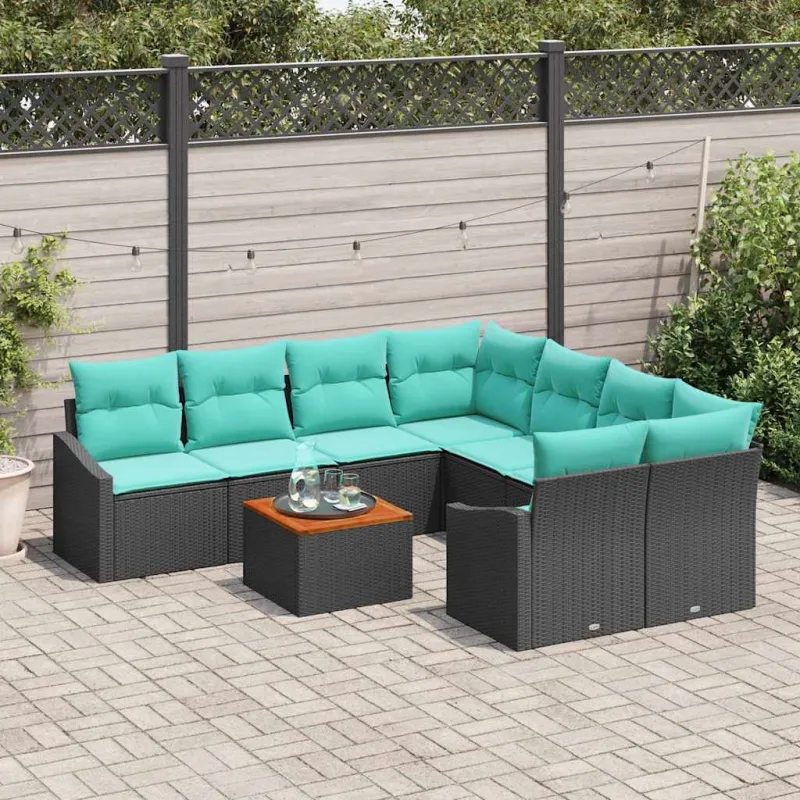 Sodo Sofų Rinkinys su pagalve 9 pcs Juoda poliratanas