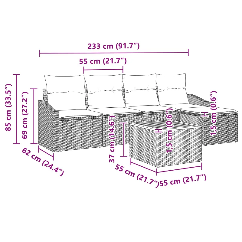 Sodo Sofų Rinkinys su pagalve 6 pcs Juoda poliratanas