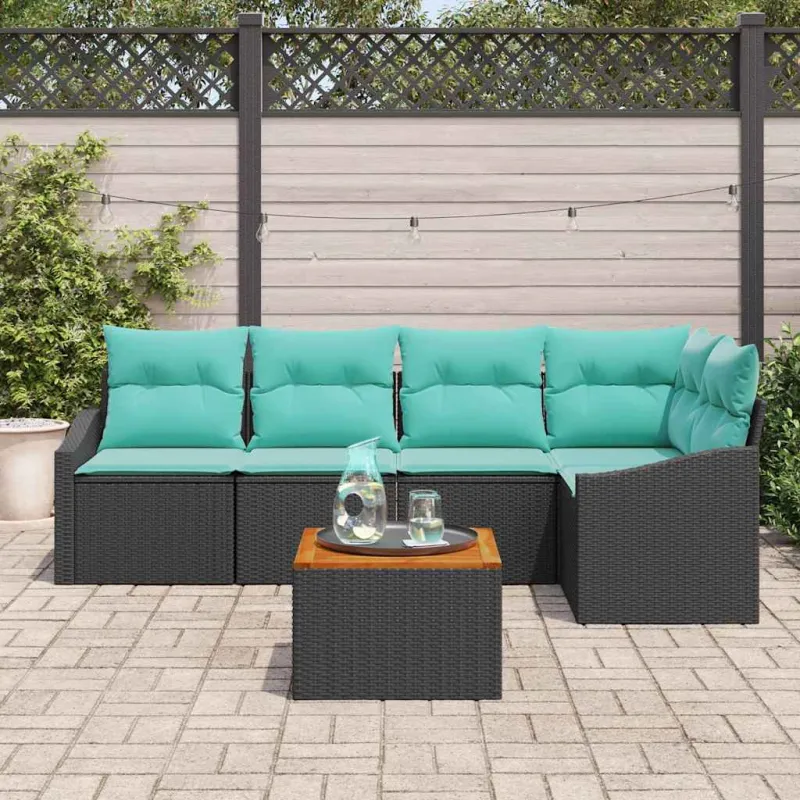 Sodo Sofų Rinkinys su pagalve 6 pcs Juoda poliratanas