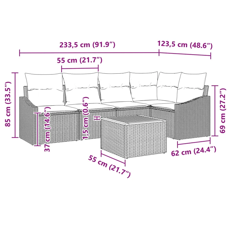 Sodo Sofų Rinkinys su pagalve 6 pcs Juoda poliratanas