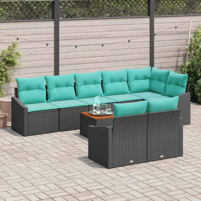 Sodo Sofų Rinkinys su pagalve 9 pcs Juoda poliratanas