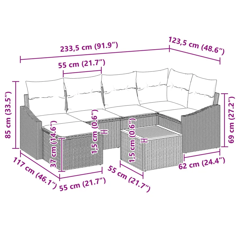Sodo Sofų Rinkinys su pagalve 7 pcs Juoda poliratanas