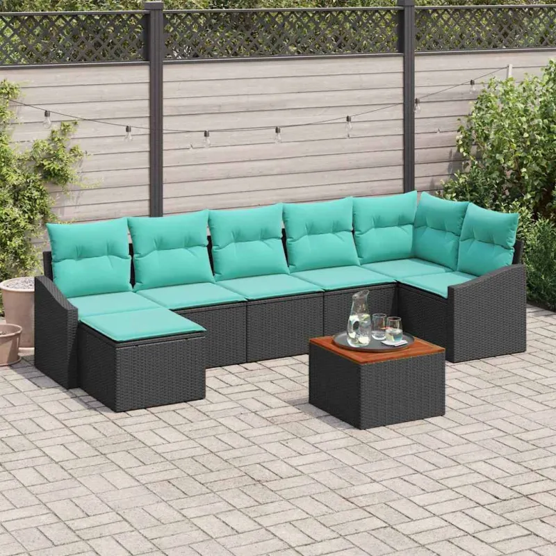 Sodo Sofų Rinkinys su pagalve 8 pcs Juoda poliratanas
