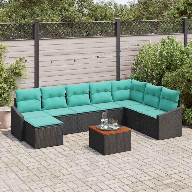 Sodo Sofų Rinkinys su pagalve 9 pcs Juoda poliratanas