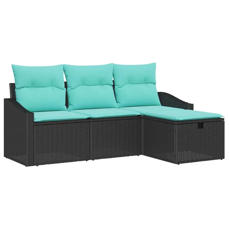 Sofos komplektas su pagalve 4 pcs Juoda Poli ratanas