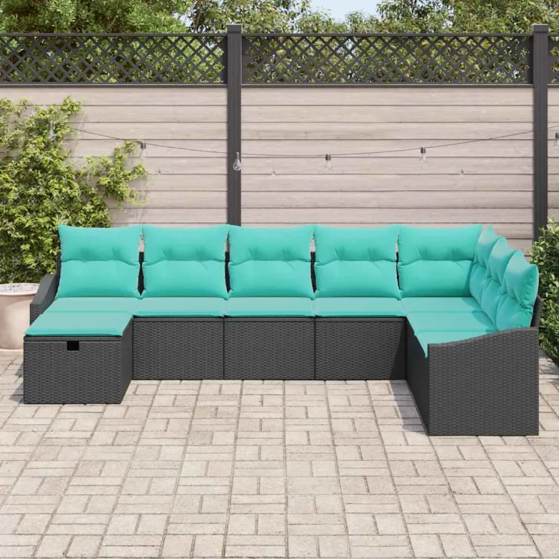 Sodo Sofų Rinkinys su pagalve 8 pcs Juoda Poli ratanas