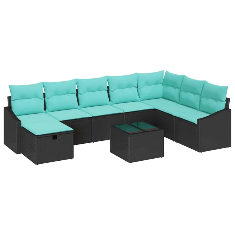 Sodo Sofų Rinkinys su pagalve 9 pcs Juoda Poli ratanas