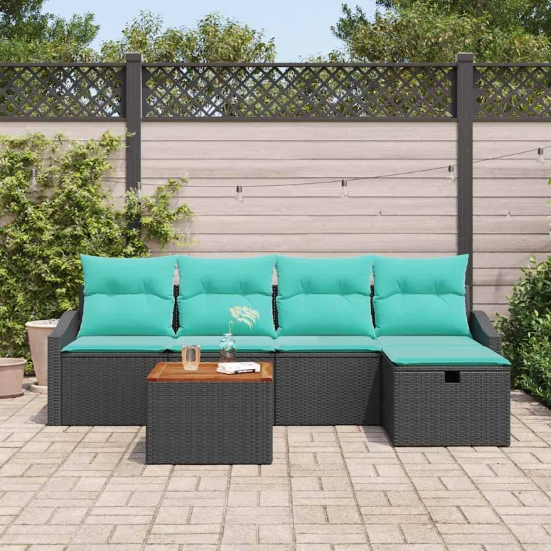 Sodo Sofų Rinkinys su pagalve 6 pcs Juoda poliratanas