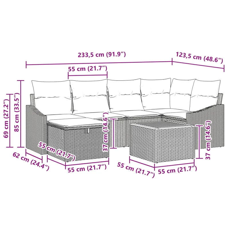 Sodo Sofų Rinkinys su pagalve 7 pcs Juoda poliratanas
