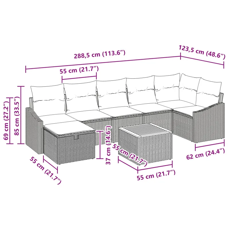 Sodo Sofų Rinkinys su pagalve 8 pcs Juoda poliratanas