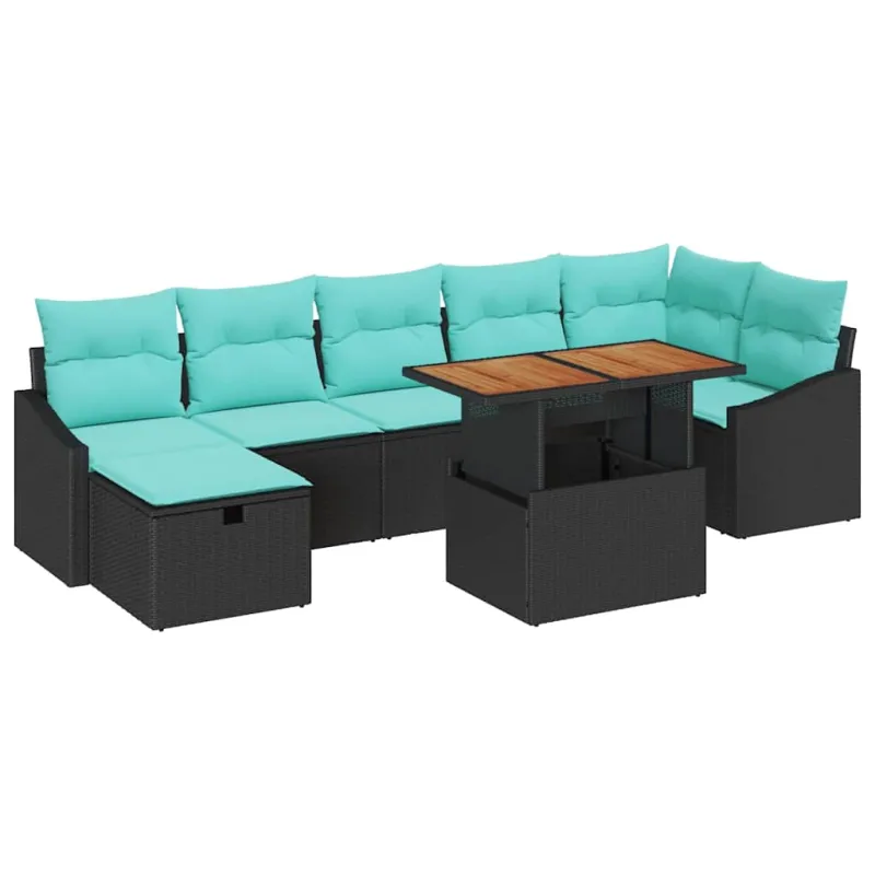 Sodo Sofų Rinkinys su pagalve 8 pcs Juoda poliratanas