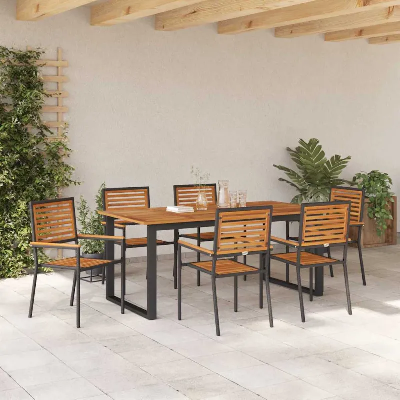 Sodo valgomojo komplektas 7 pcs Juoda Kietos akacijos mediena