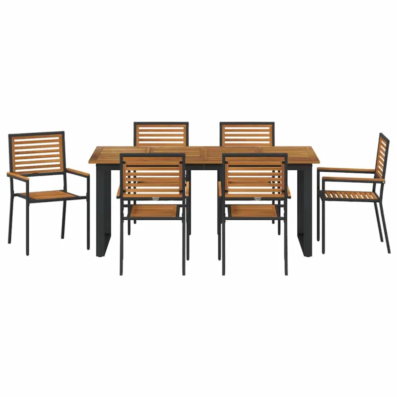 Sodo valgomojo komplektas 7 pcs Juoda Kietos akacijos mediena