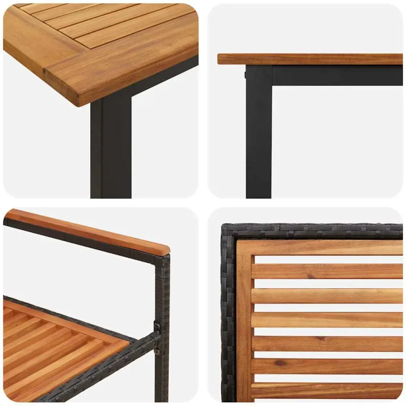 Sodo valgomojo komplektas 7 pcs Juoda Kietos akacijos mediena