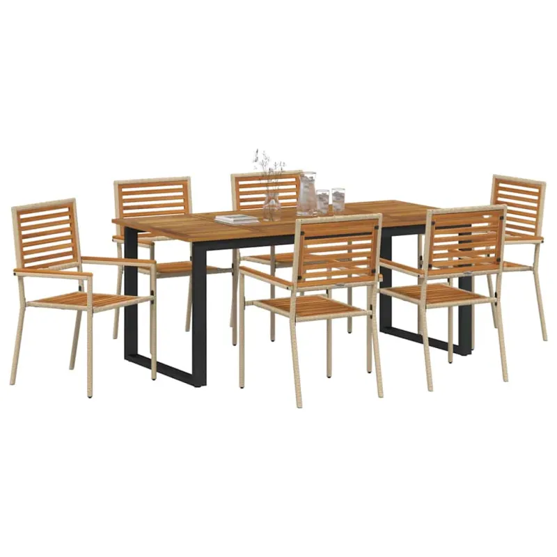 Sodo valgomojo komplektas 7 pcs Smėlio Kietos akacijos mediena