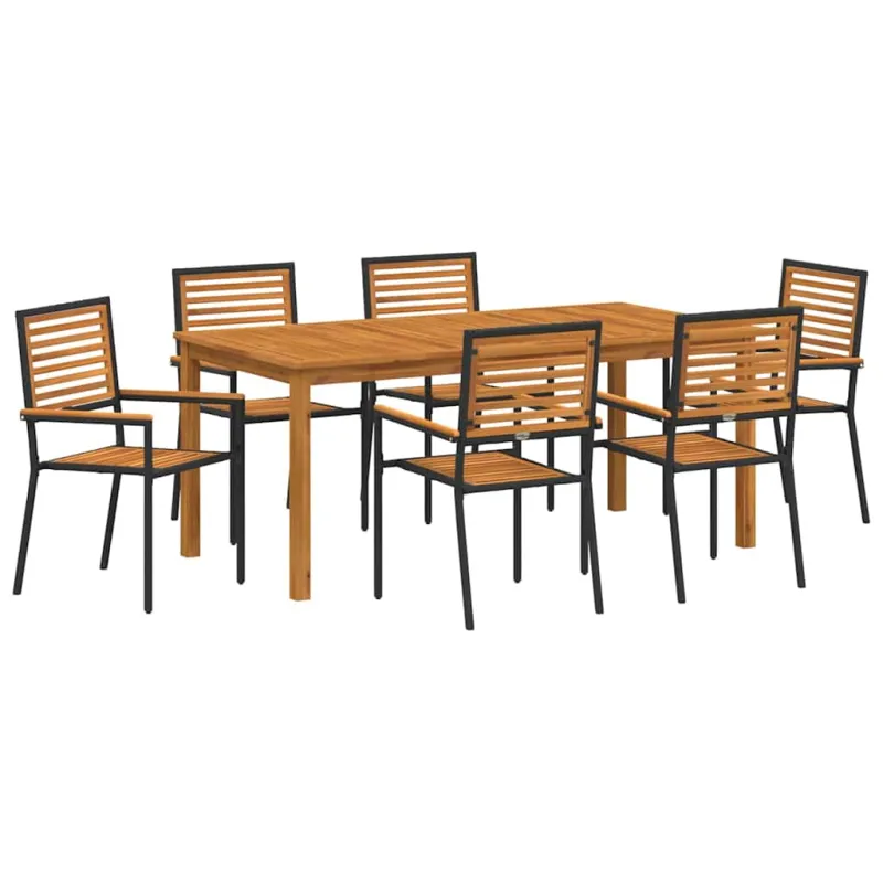 Sodo valgomojo komplektas 7 pcs Juoda Kietos akacijos mediena