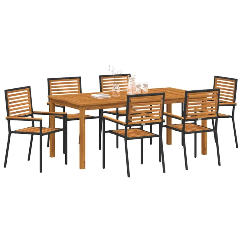 Sodo valgomojo komplektas 7 pcs Juoda Kietos akacijos mediena