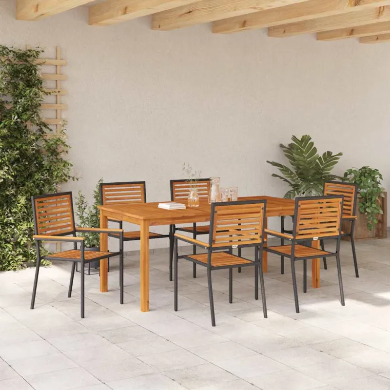 Sodo valgomojo komplektas 7 pcs Juoda Kietos akacijos mediena