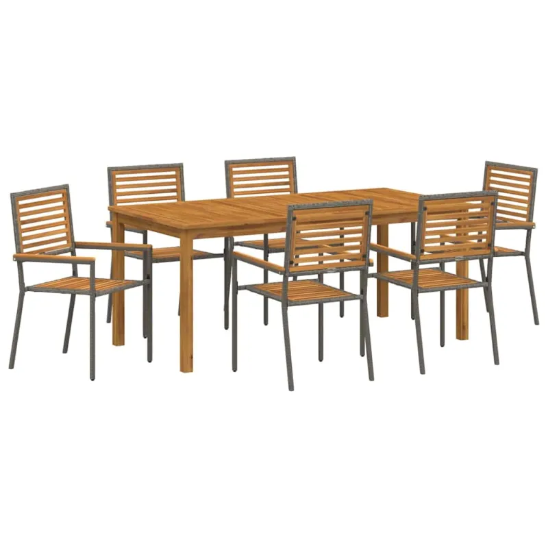 Sodo valgomojo komplektas 7 pcs Pilka Kietos akacijos mediena