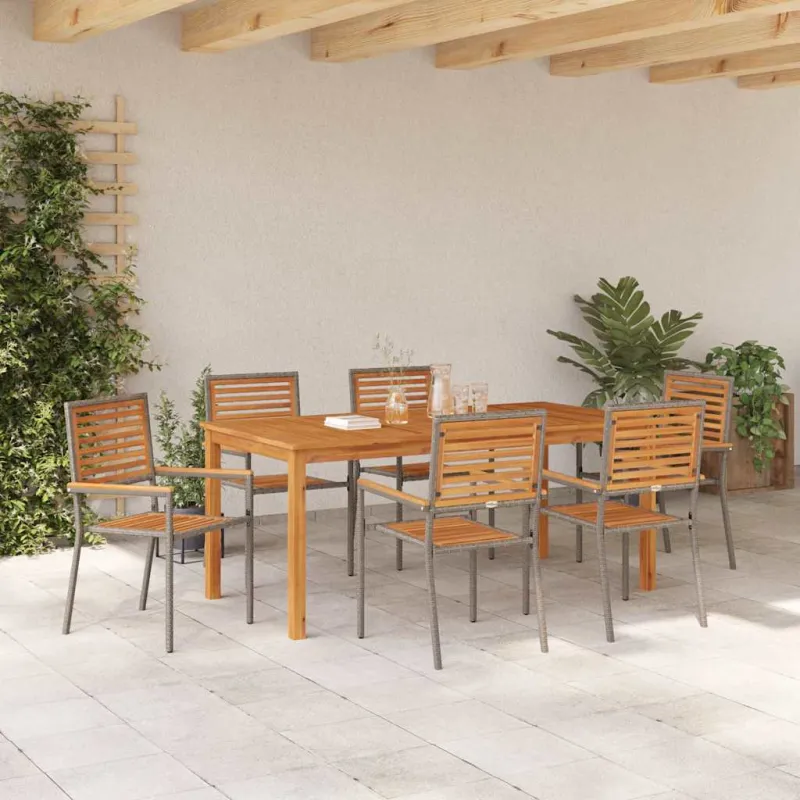 Sodo valgomojo komplektas 7 pcs Pilka Kietos akacijos mediena