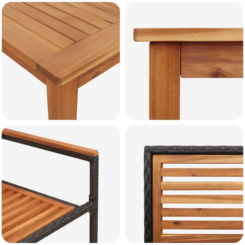 Sodo valgomojo komplektas 9 pcs Juoda Kietos akacijos mediena