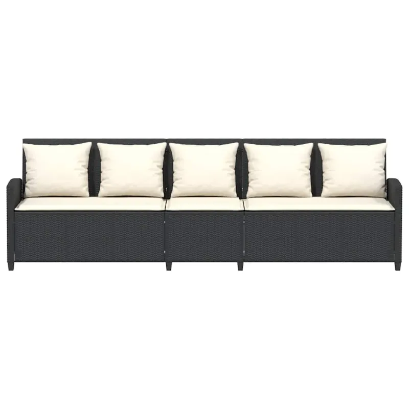 Sodo sofa, 5 vietų, su pagalvėlėmis, juoda, poliratanas